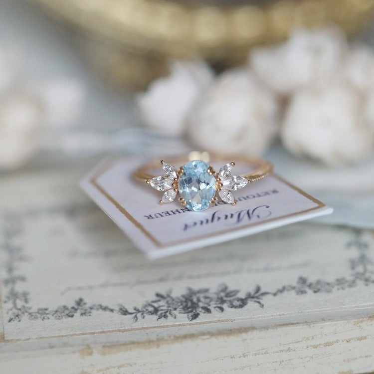 Sky Blue Topaz Wings Zirconia Wild Ring