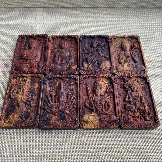 Hainan Huanghuali wood pendant carved Buddha amulet eight guardian angels brand