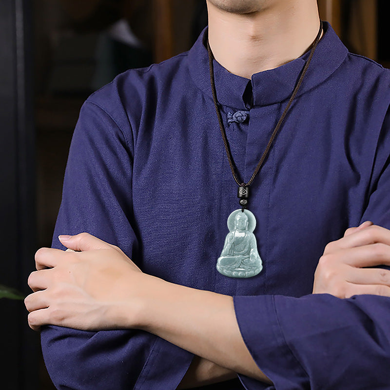 Emerald Blue Amitabha Jade Pendant Ice Type Pendant